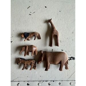 Unbranded Wooden Safari Animal Beads Brown Hand Carved Folk Art Set 5 Vintage